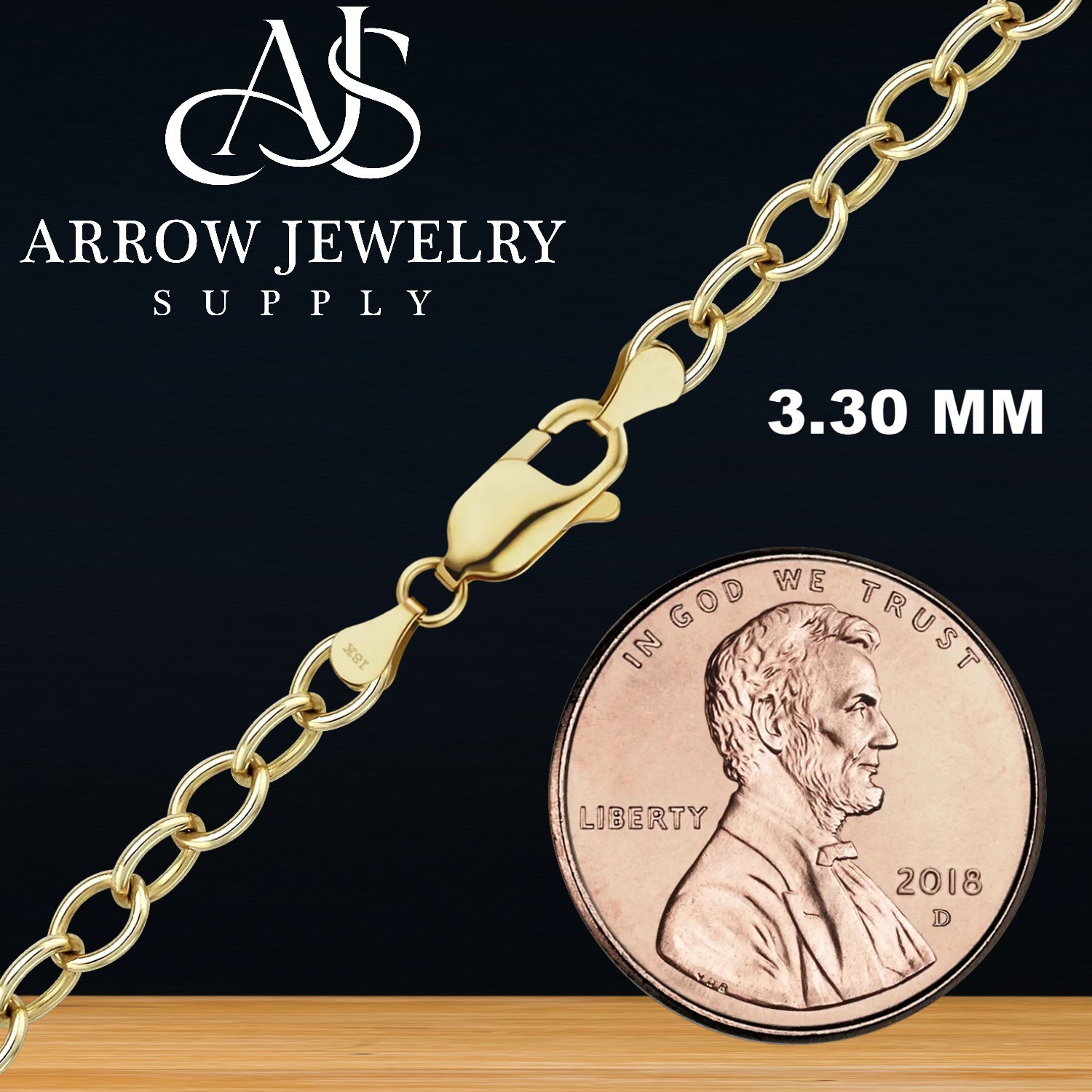 18K Yellow Gold Solid Light Round Cable Links Necklace Chain