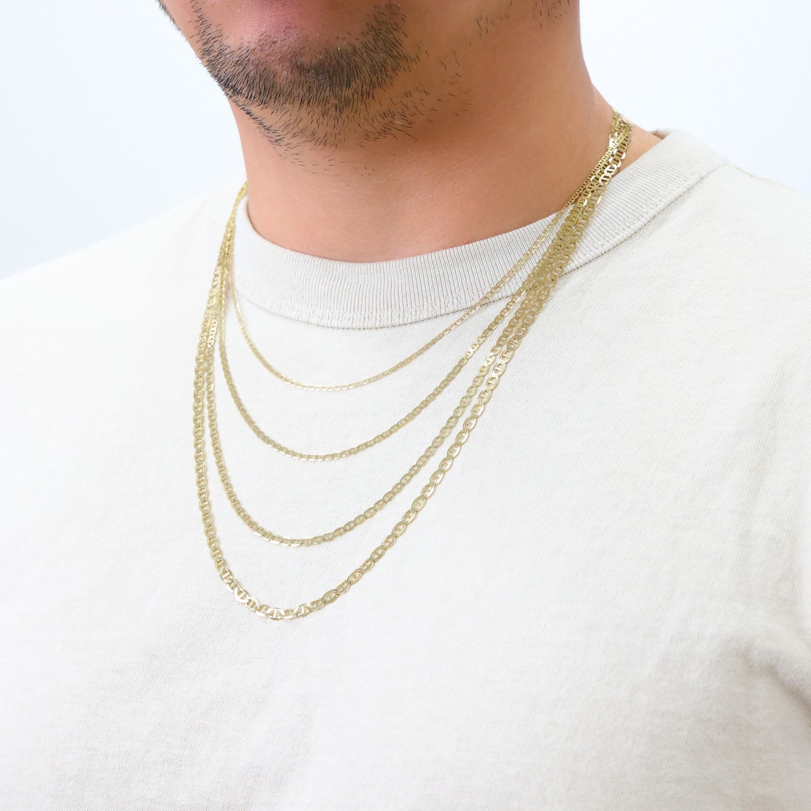 10K Yellow Gold Solid 2mm-9mm Mariner Anchor Flat Link Pendant Necklace 16″- 30″