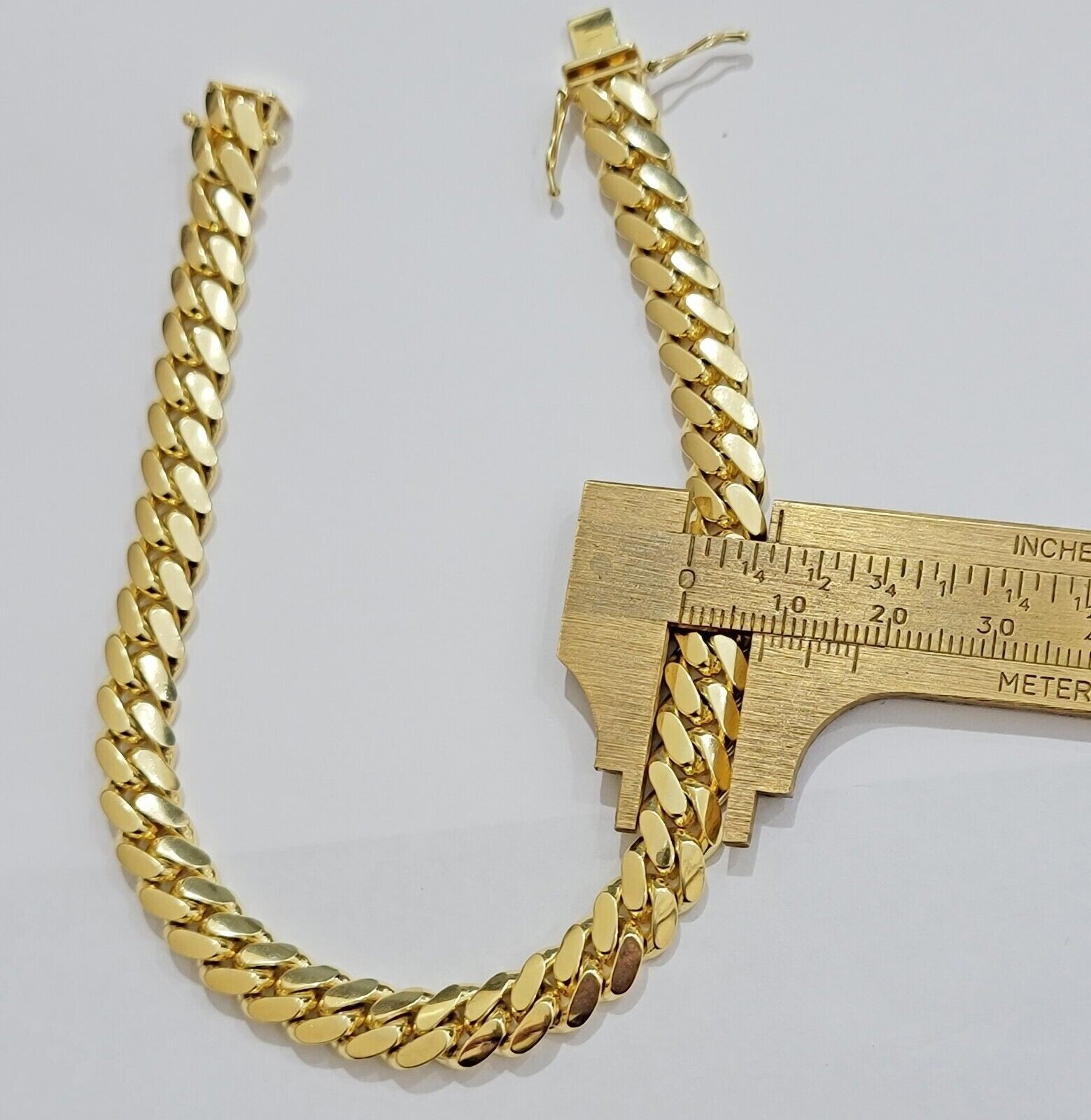 Solid 14k Yellow Gold Bracelet Miami Cuban Link 8mm 7.5 Inch / Box Lock For Mens