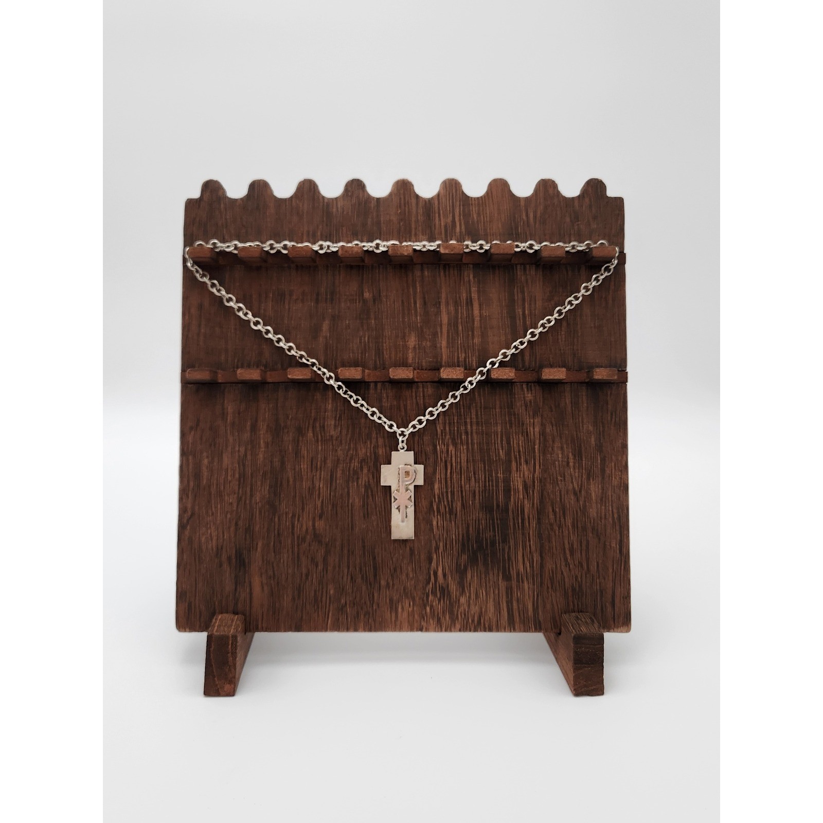 F.J. Chi Rho Cross Necklace Unisex 22in Silver Sterling 925 Textured Pendant