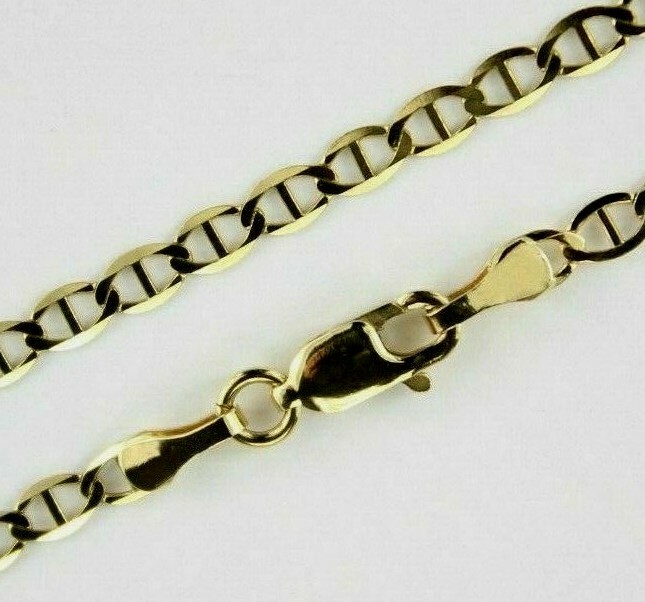 10K Solid Yellow Gold Mariner Anchor Link Chain Necklace 3mm Men Women 16″~30″