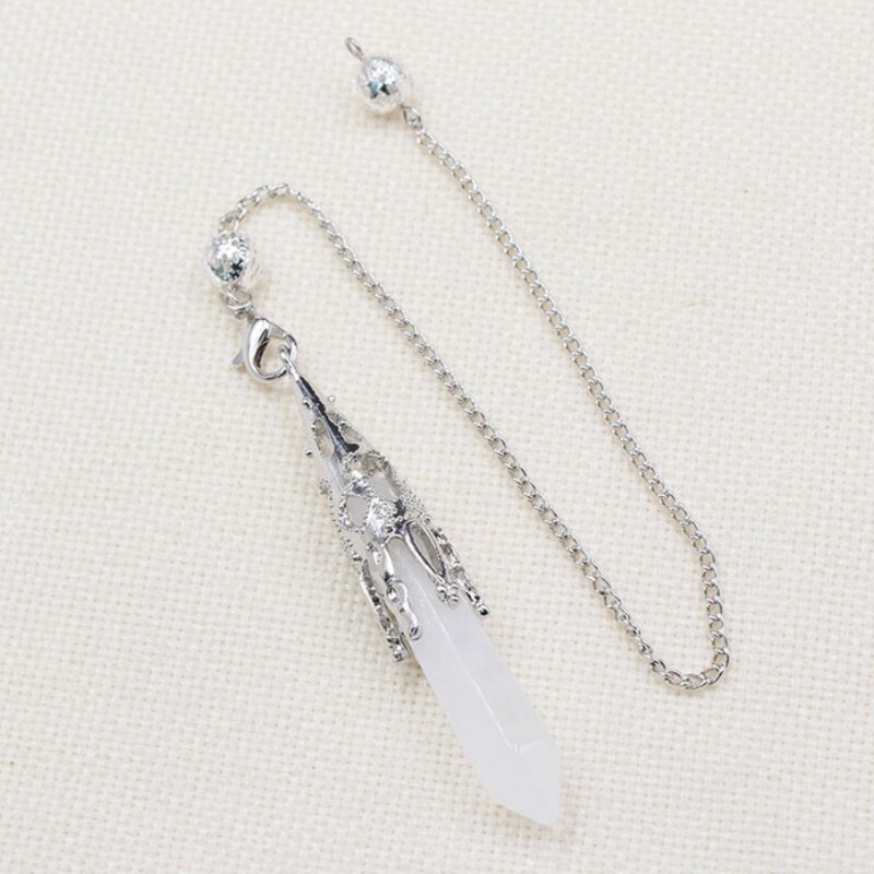 Natural White Crystals Hexagonal Pyramid Pendant Pendulum Men Women Jewelry