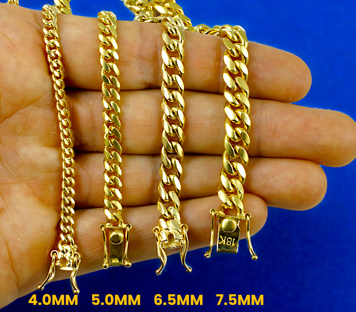 18K Yellow Gold SOLID Miami Cuban Link Necklace Chain Real Gold 4mm-7.5mm 16-30″
