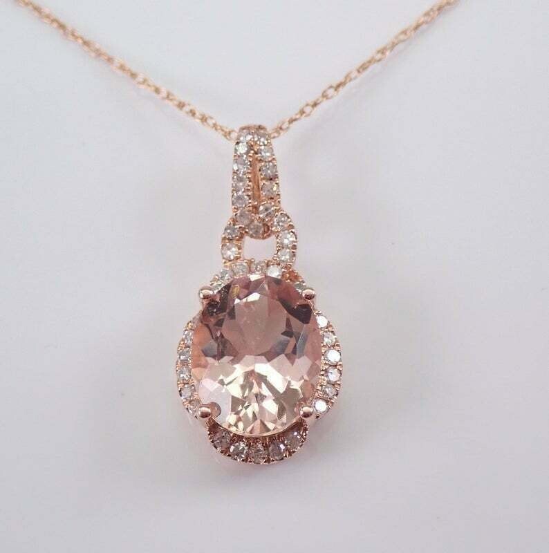 2.20Ct Oval Cut Morganite Diamond Halo Pendant Free Chain 14K Rose Gold Finish