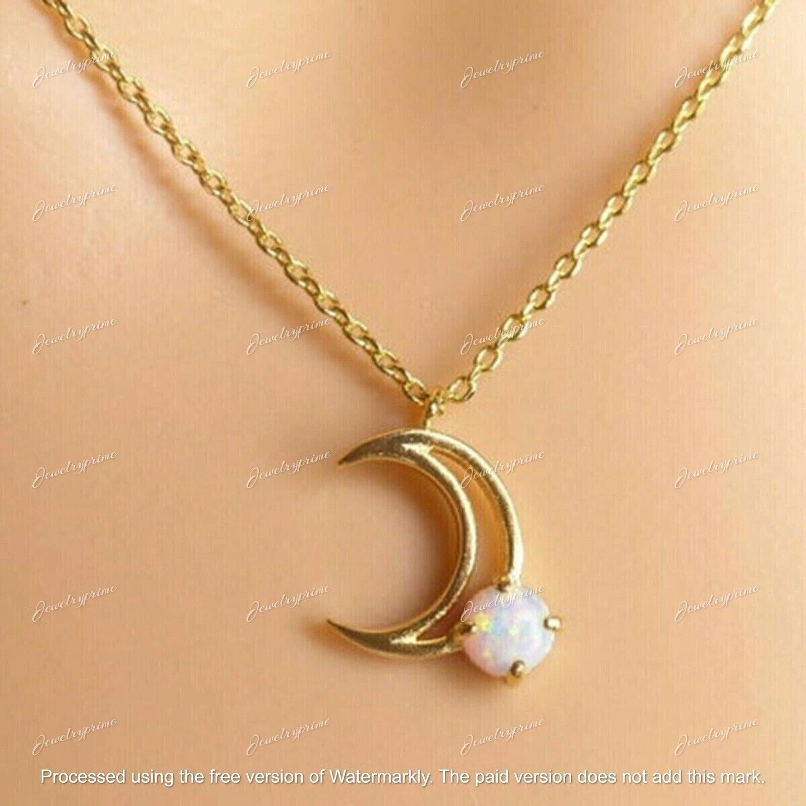 1Ct Round Cut Simulated Fire Opal Moon Pendant 14k Yellow Gold Plated Free Chain