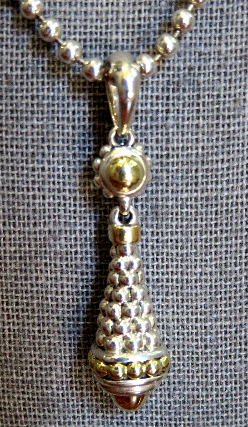 Lagos Signature Caviar Silver 18KT Gold Pendant 16-18″ Lagod Chain