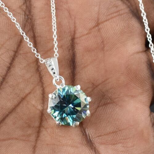3.50 Ct Treated Blue Diamond Solitaire Sterling Silver 925 Pendant with Chain