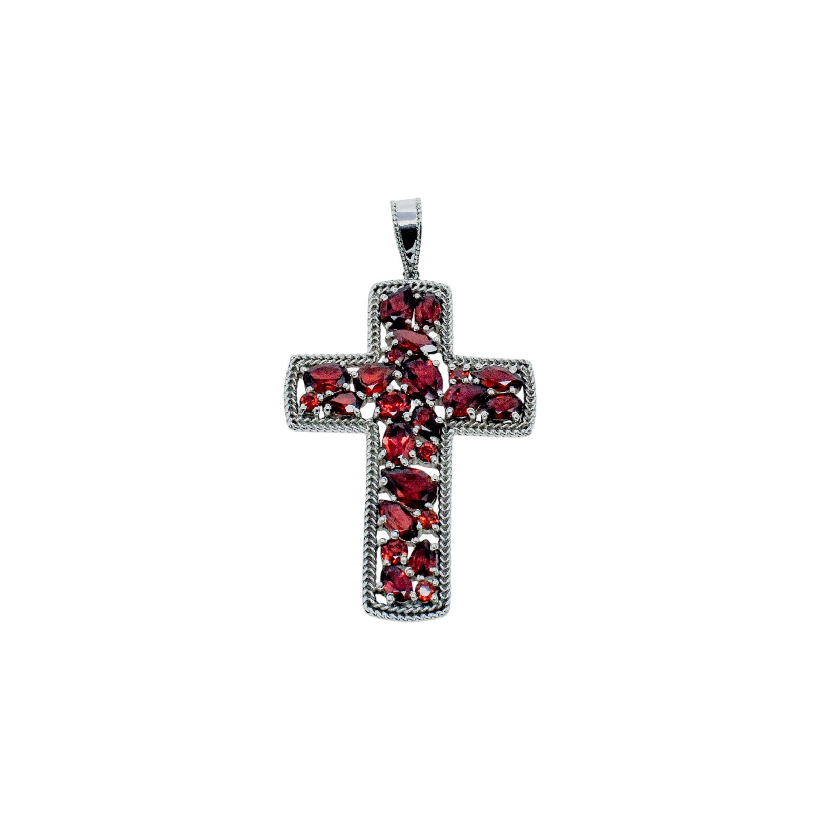 Genuine Garnet Cross Pendant Sterling Silver 925 Christian Jewelry Gift