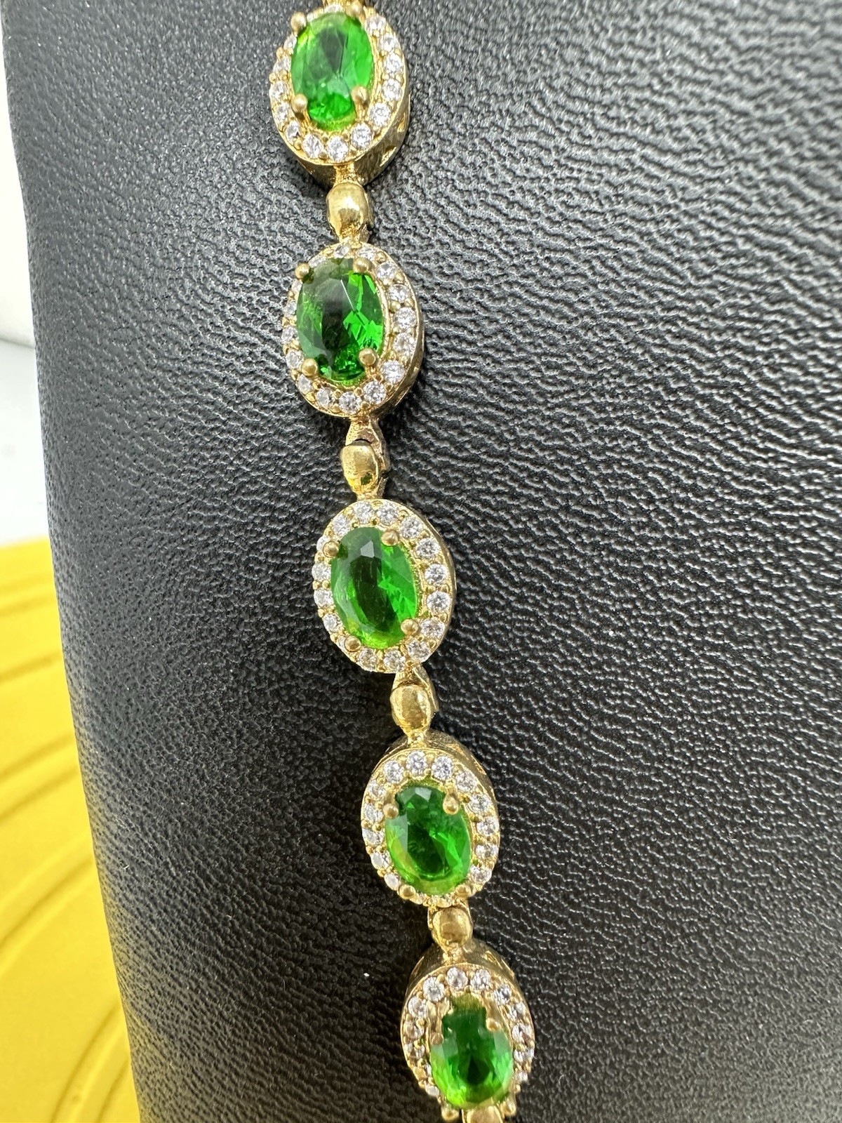 Sterling Silver Emerald & CZ Choker Tennis-Style Choker Necklace Chic 40g 18 In