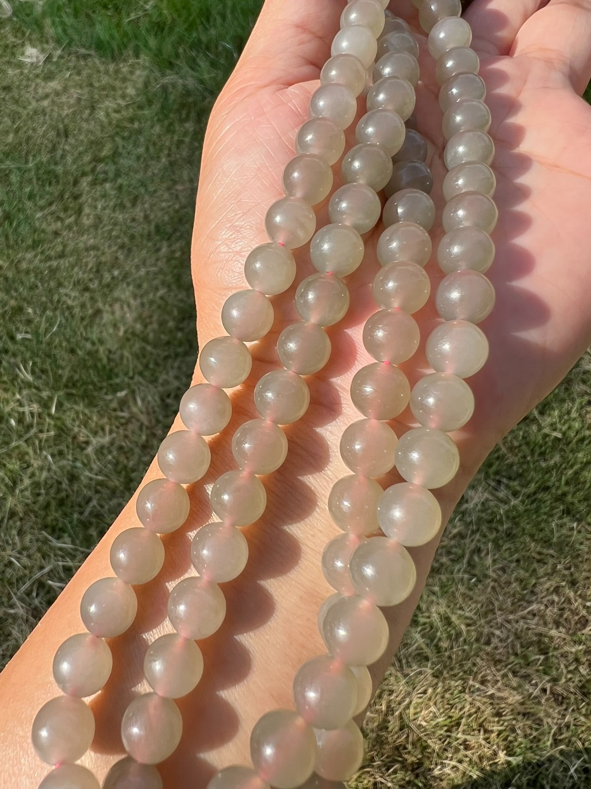 Transparent Gray Nephrite Jade Long 34″ 8mm Bead Necklace H409 n