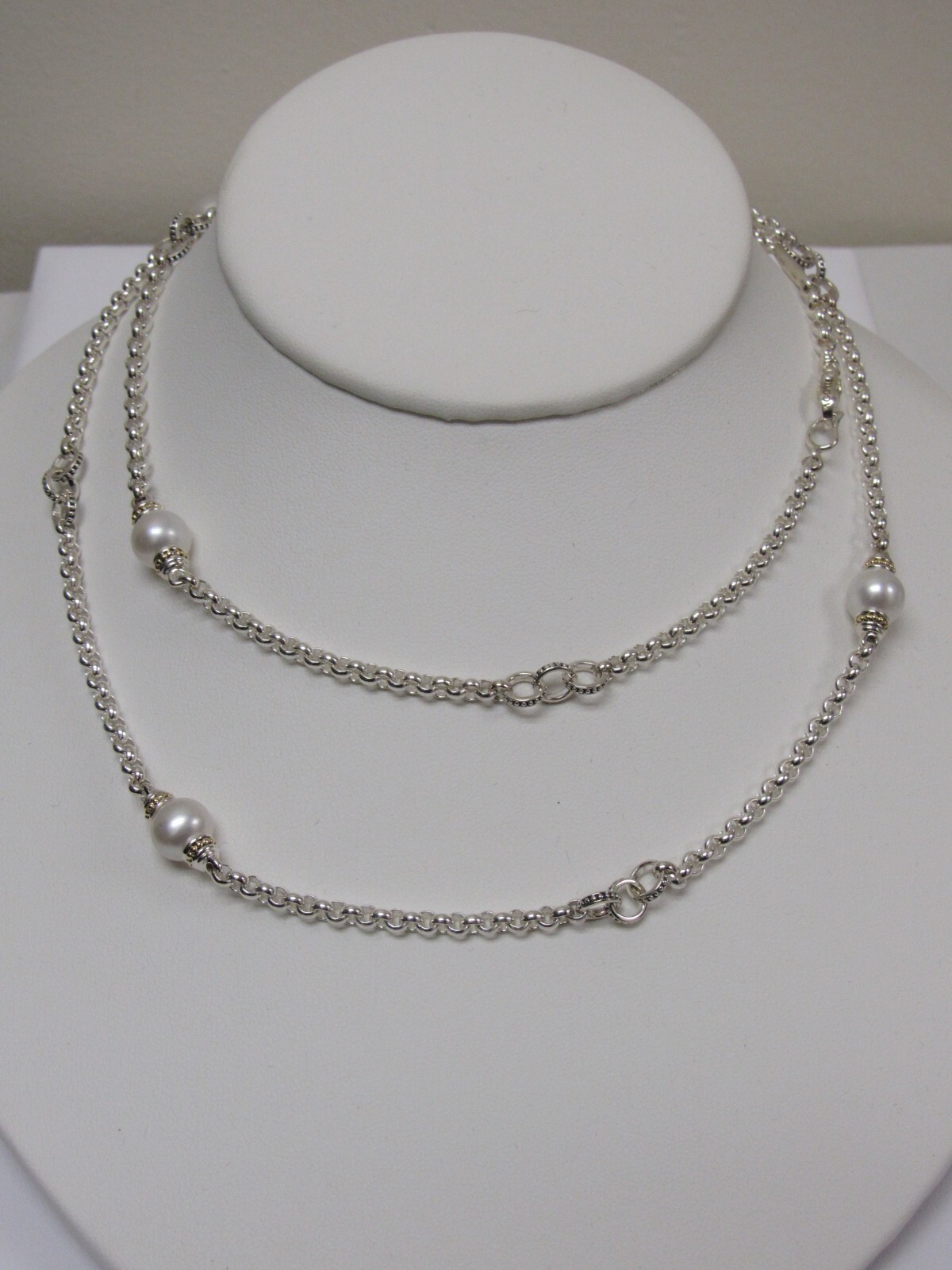 Designer LAGOS Sterling Silver 18k KSL Signature Caviar Pearl Necklace