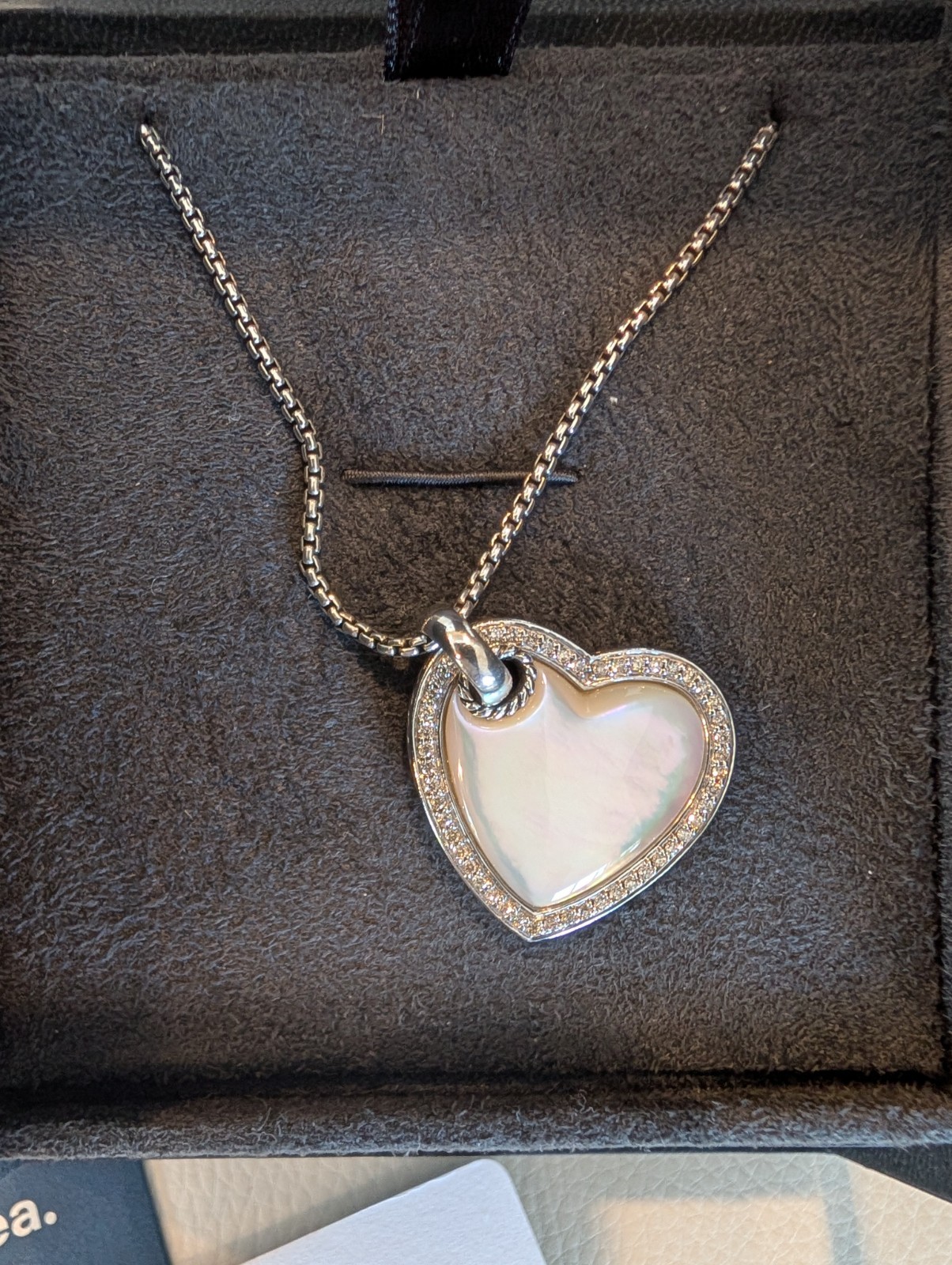 David Yurman Heart Diamond Mother Of Pearl Pendant Necklace 16-18″ Gorgeous New