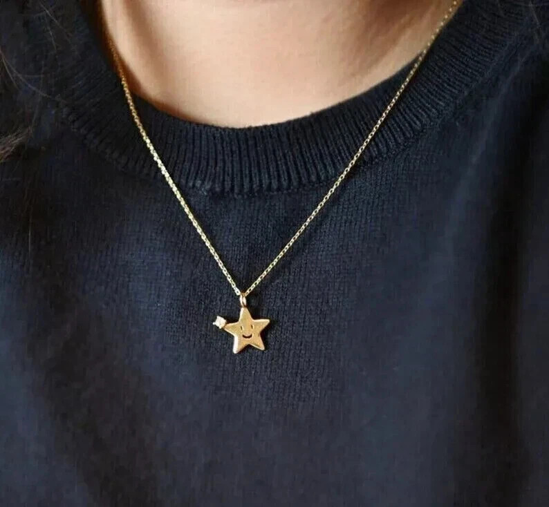 Lab Created Diamond Round Cut 0.10Ct Women’s Star Pendant 14K Yellow Gold Plated