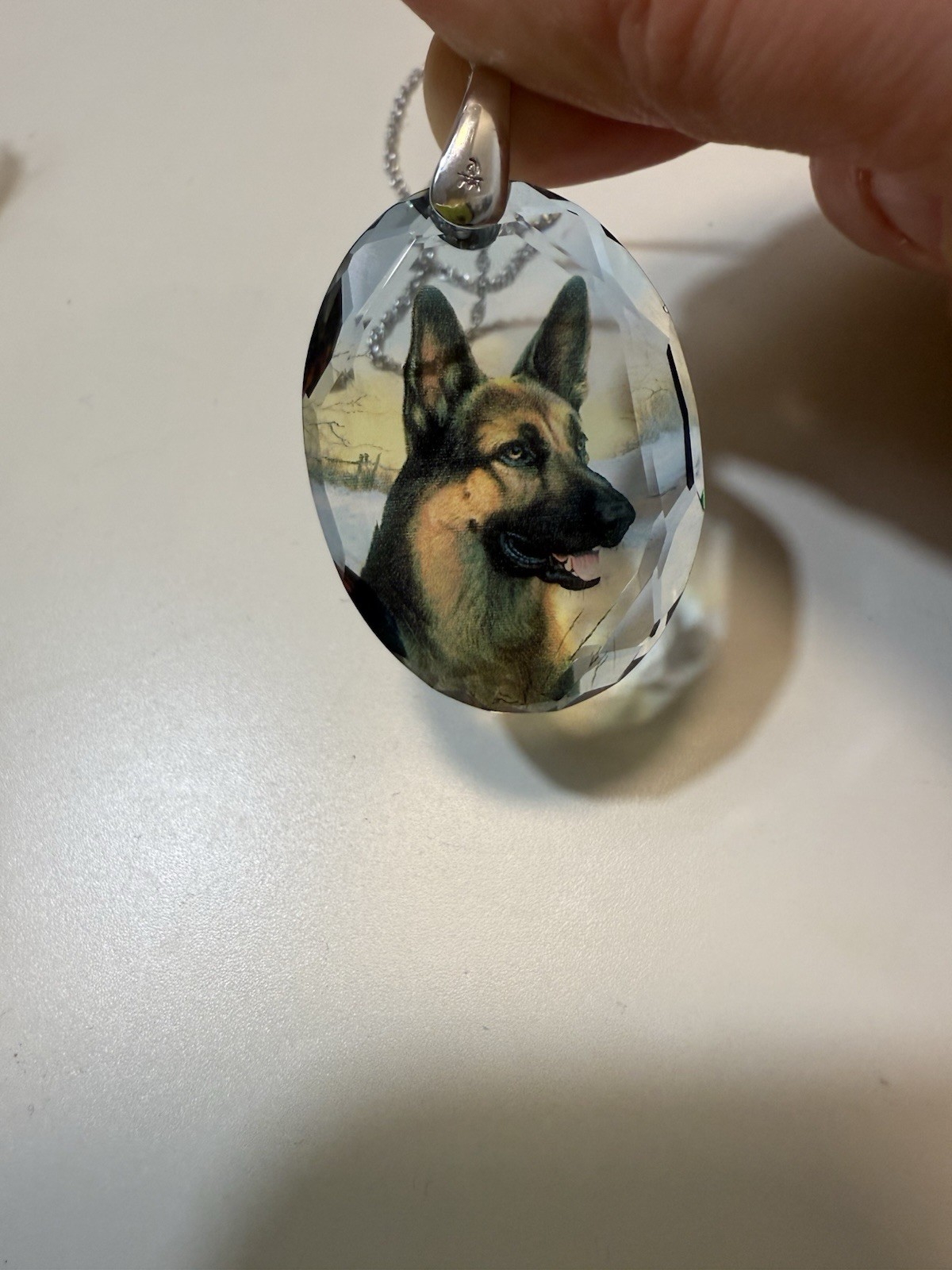Sterling Silver 925 German Shepherd Crystal Photo Pendant Necklace Italy