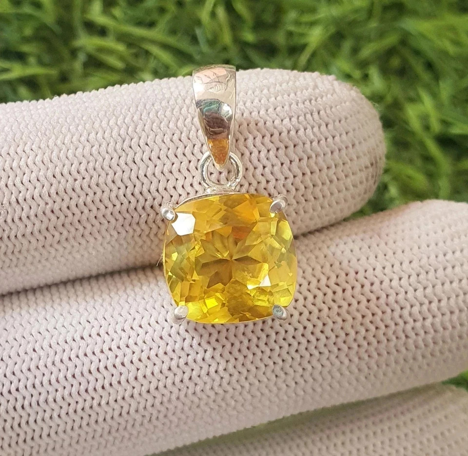 Natural Yellow Sapphire 25 Ct Cushion Cut 925 Solid Silver Pendant Gemstone