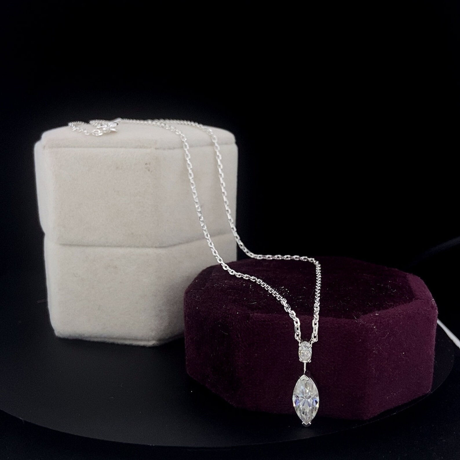 2ct Marquise Cut Moissanite Necklace two stone pendant with cable chain Necklace