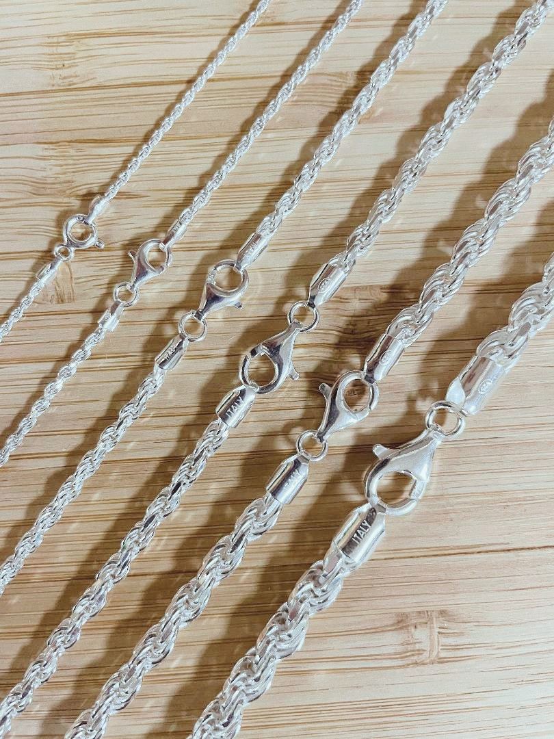DIAMOND CUT ROPE 925 SOLID STERLING SILVER CHAIN BRACELET MEN WOMEN ITALY