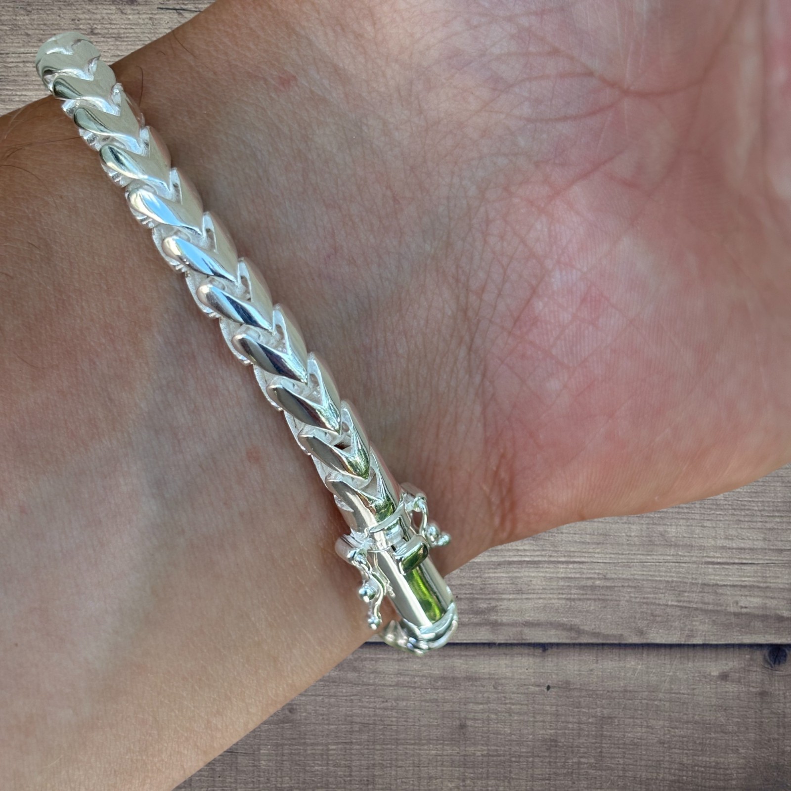 6mm Rounded Franco Link Bracelet – Real Solid 925 Sterling Silver MADE IN ITALY