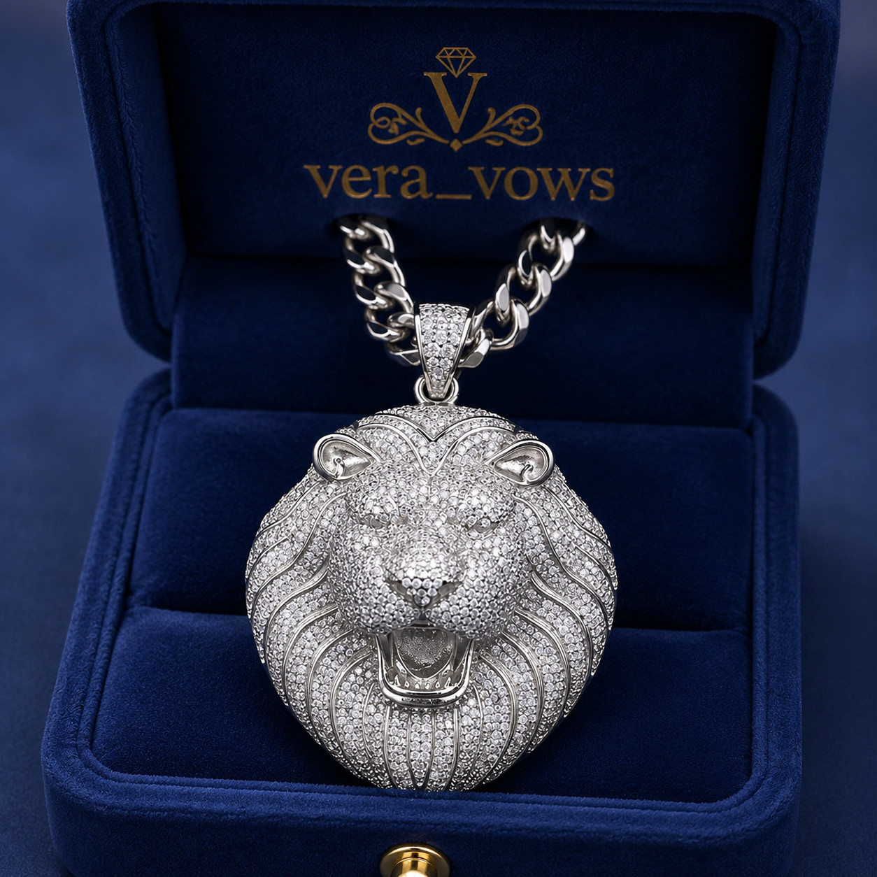Certified Lab Created Moissanite Lion Men’s Pendant In 14K Yellow Gold Plated