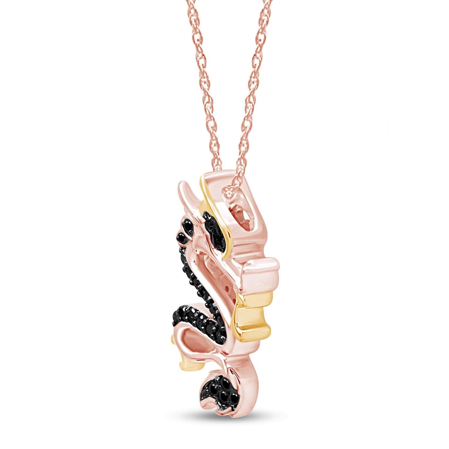 1/8 Ct Real Black Diamond Two Tone Year Of The Dragon Pendant Necklace Sterling