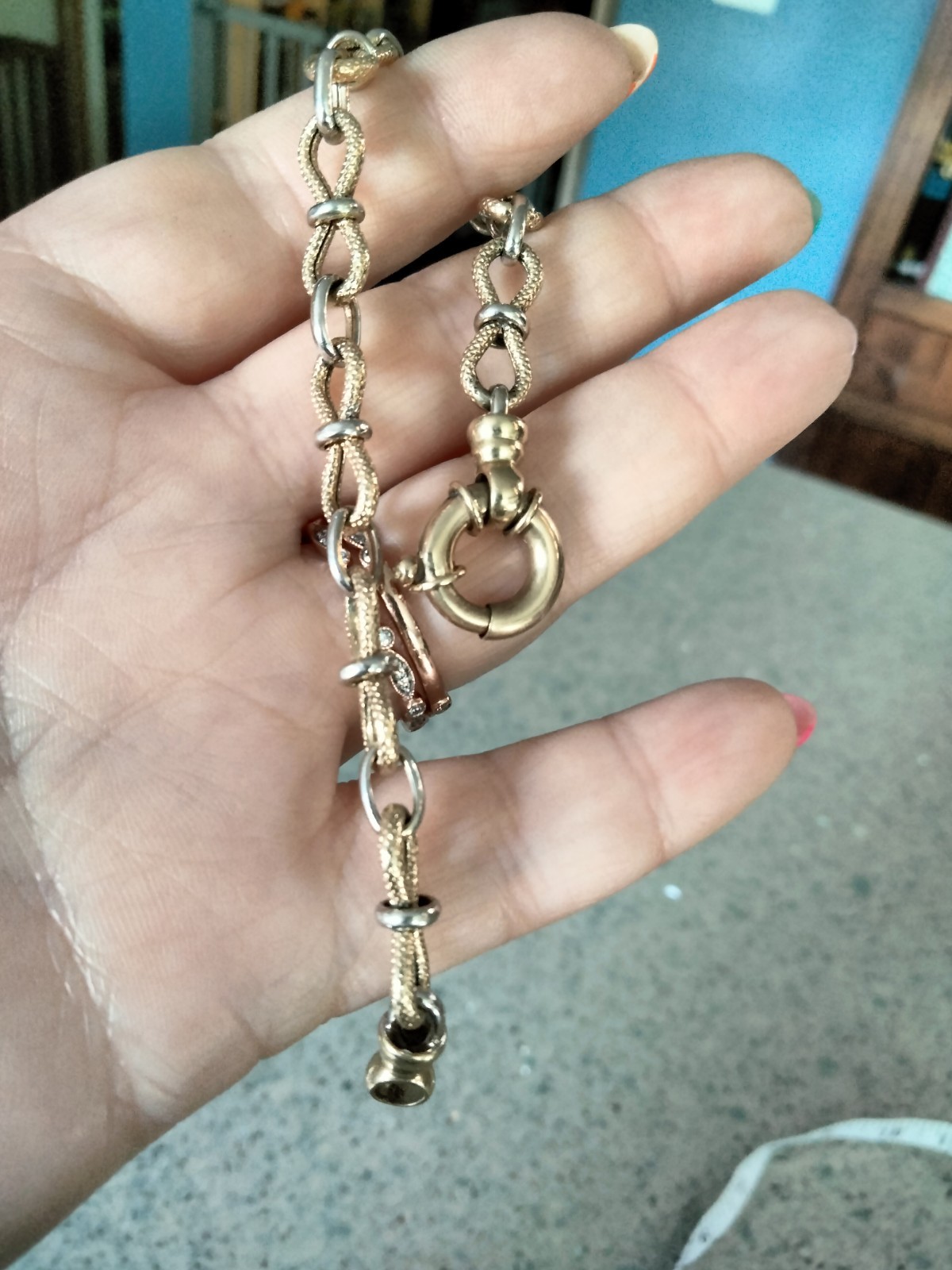 10K Yellow Gold With Silver Accents Bracelet w/ Spring Ring Clasp, Signed