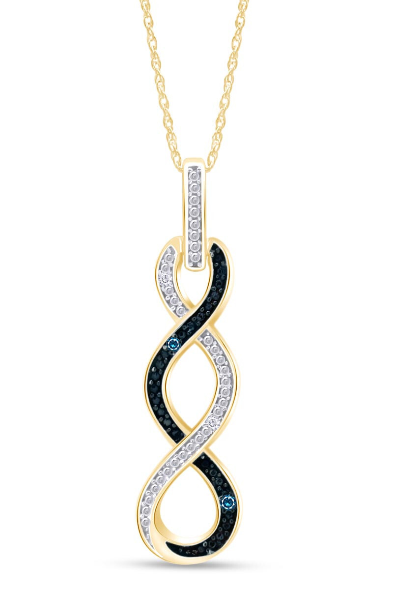 Round Cut White & Blue Real Diamond Twisted Pendant 18″ Necklace 14k Yellow Gold