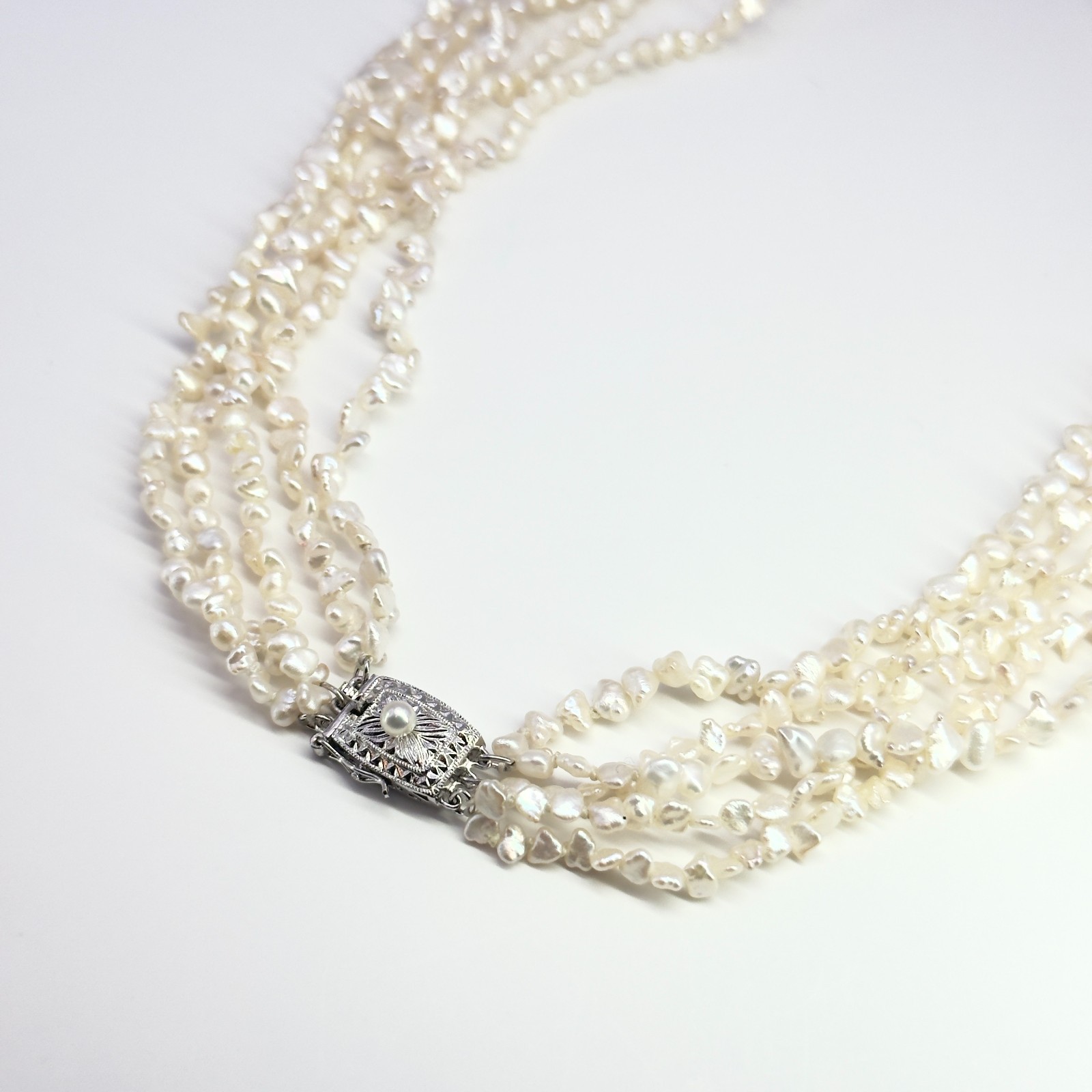 TASAKI Baroque Pearl Necklace 5-Strand Silver SV 58cm 22.8″ Vintage Rare Japan