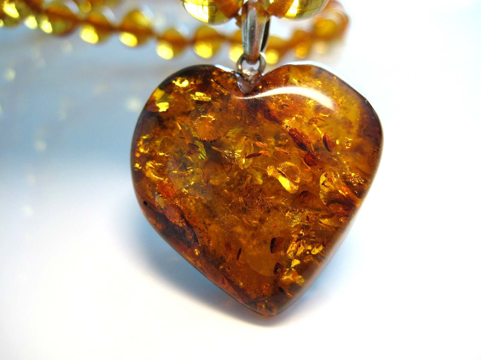 Genuine Cognac Amber Baltic Amber Necklace/Pendant Massive Heart 21 in 16 g. !!!