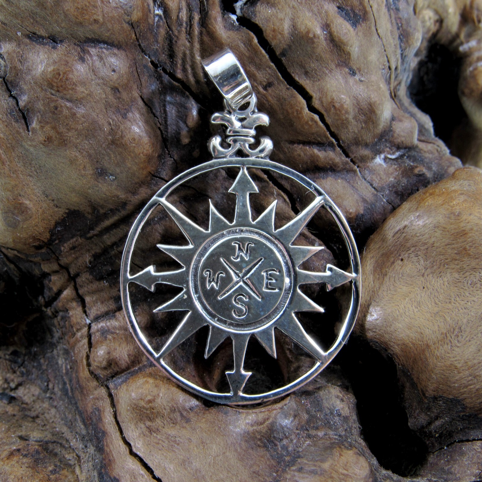 Handcrafted Solid 925 Sterling Silver Compass Pendant, Nautical Jewelry Charm