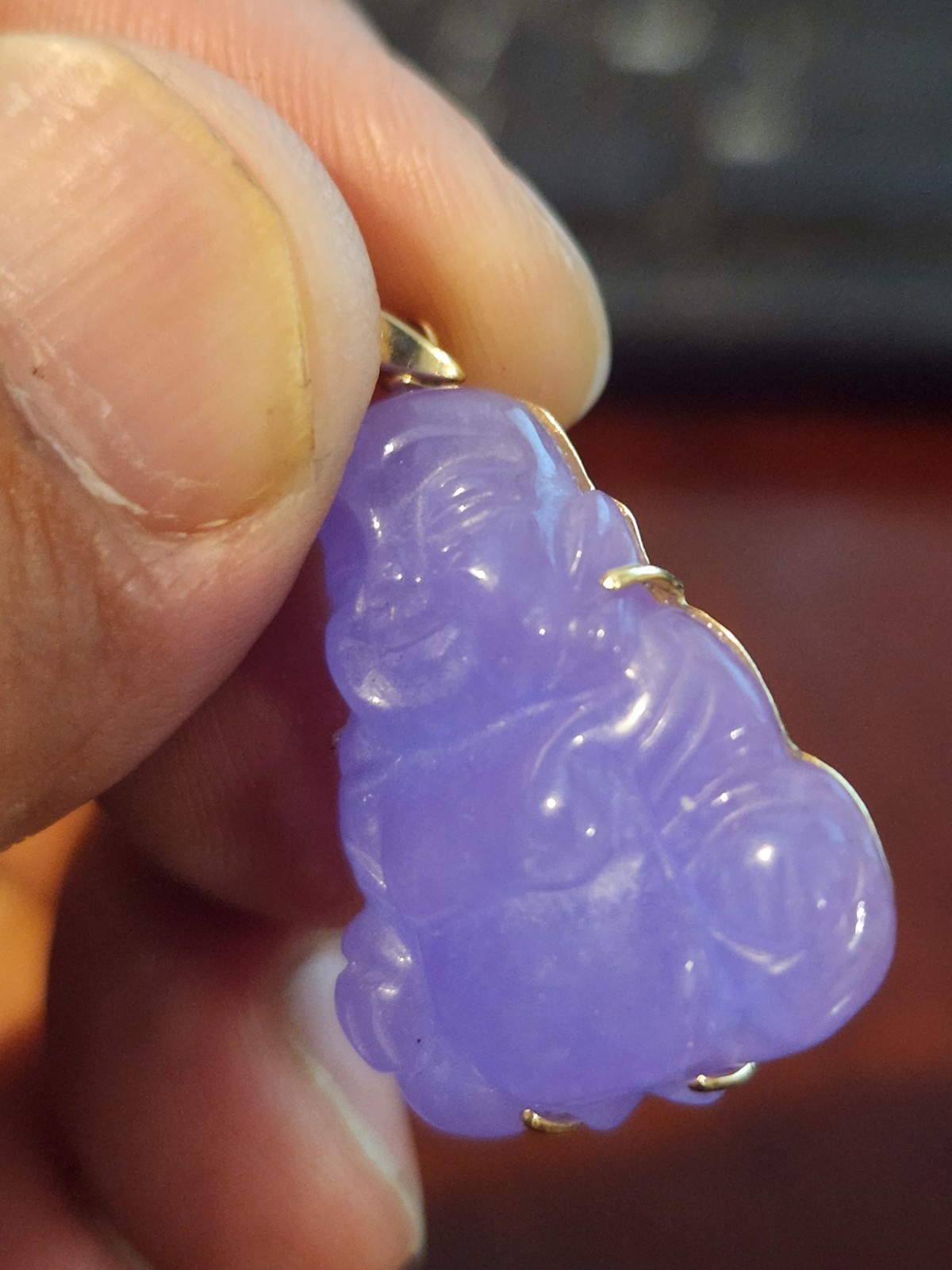 14K Solid Gold Purple buddha Jade Pendant