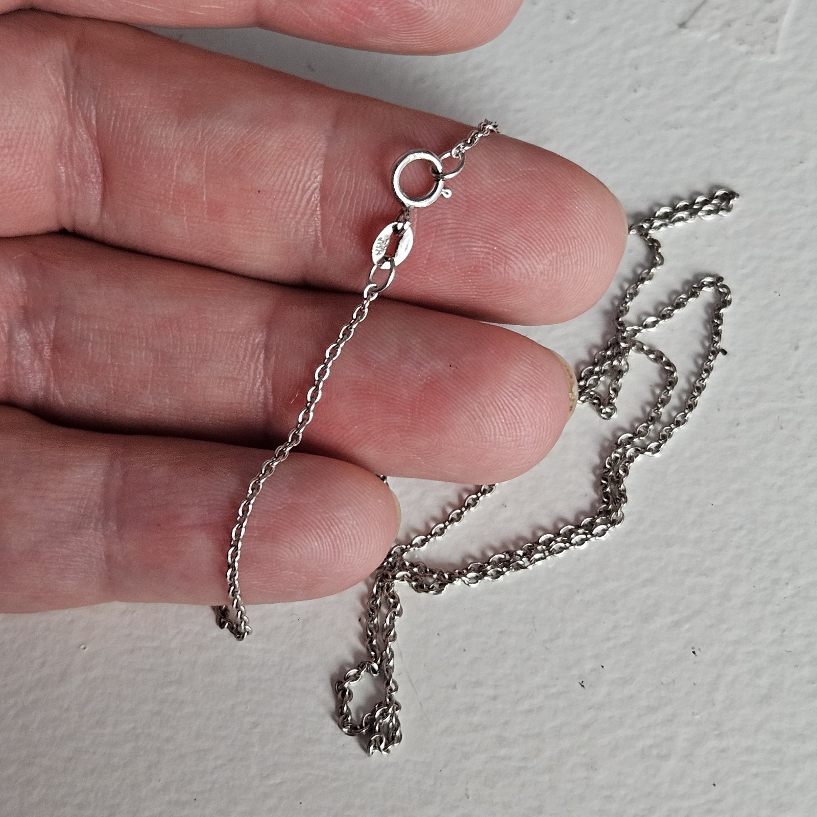 18k Solid White Gold 750 Cable Chain Necklace 16″ Light Weight 2 Grams