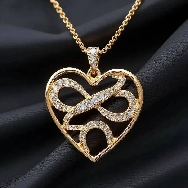 Heart Infinity Women’s Pendant 1.5Ct Round Cut Moissanite 14K Yellow Gold Plated