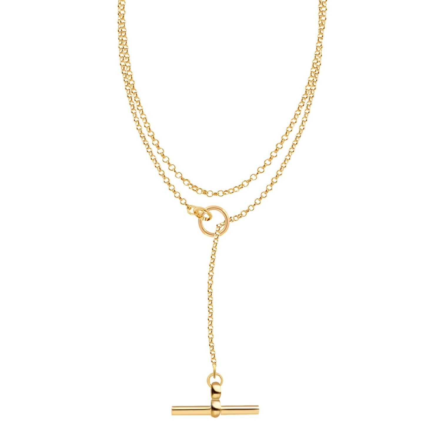 925 Sterling Silver 14K Gold-Plated Open Circle T-Bar Necklace for Women 32 In