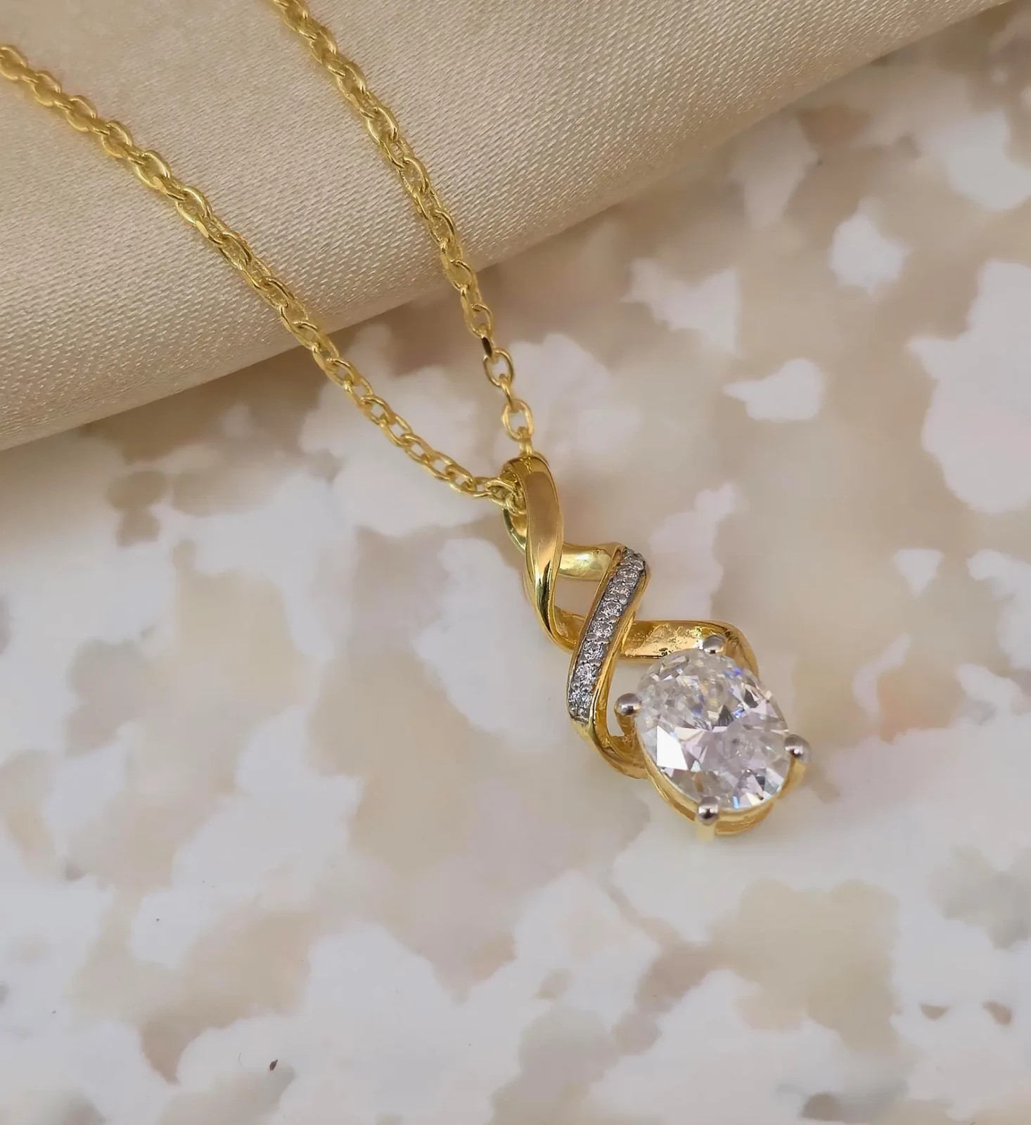 2ct Moissanite Pendant • Twisted 925 Silver Necklace • Oval Cut Stone Pendant