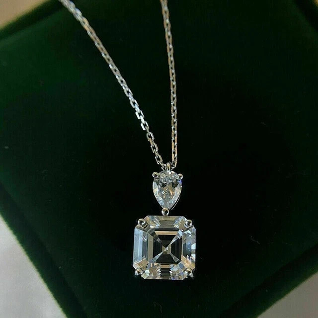 3Ct Moissanite Solitaire Pendant 14K White Gold Finish Free Chain