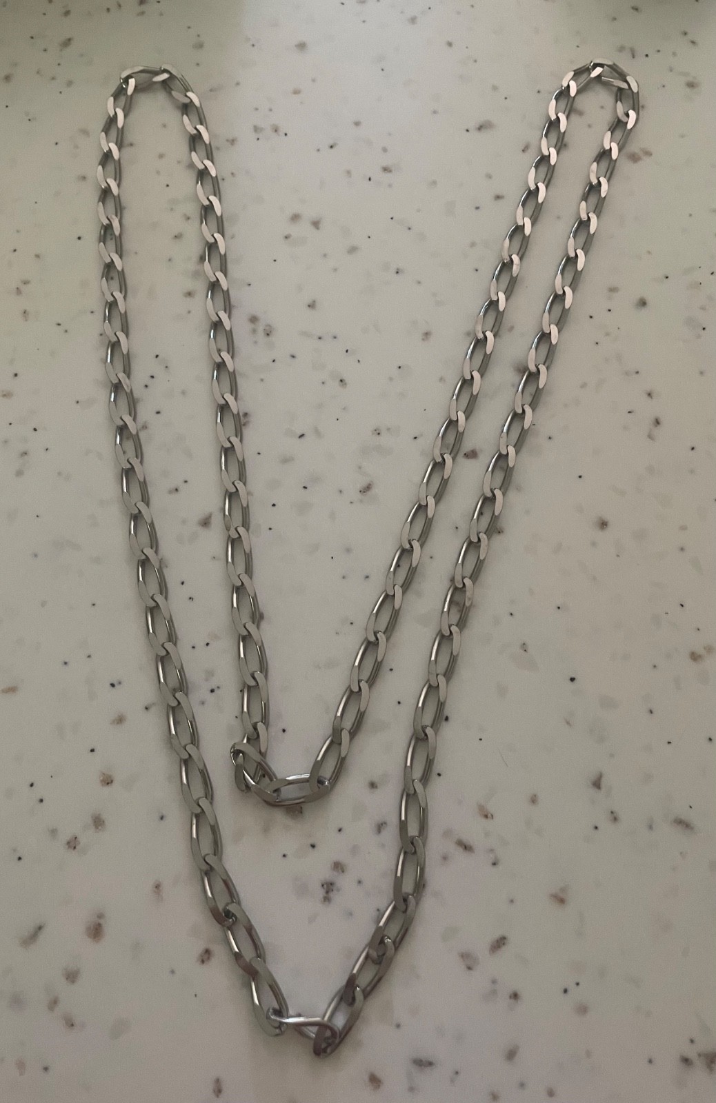 REDUCED AGAIN! 44″ Silver Tone Geometric Chain Necklace Metal No Clasp No Stone