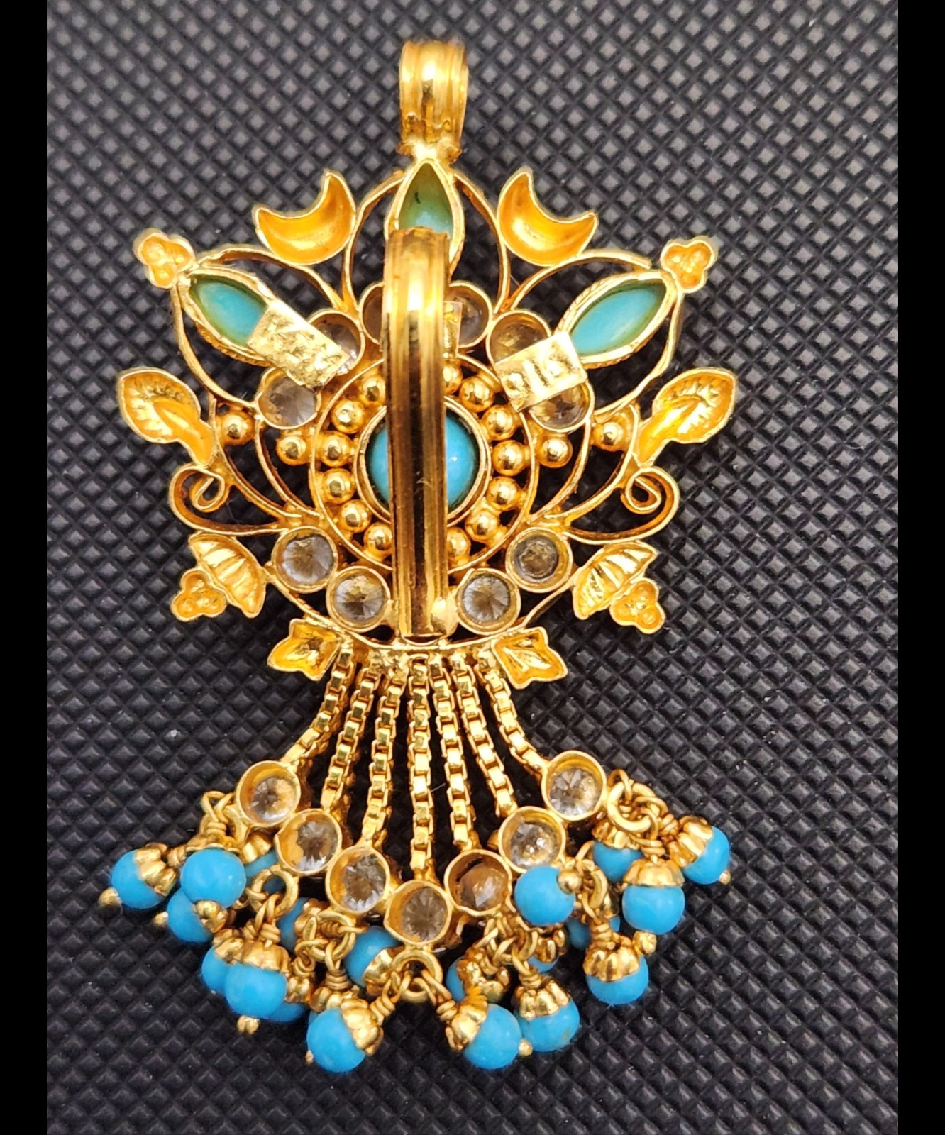 22k Gold And Turquoise Pendent And Necklace Cz Accents Length 16.5 In Wt 18.7 Gm