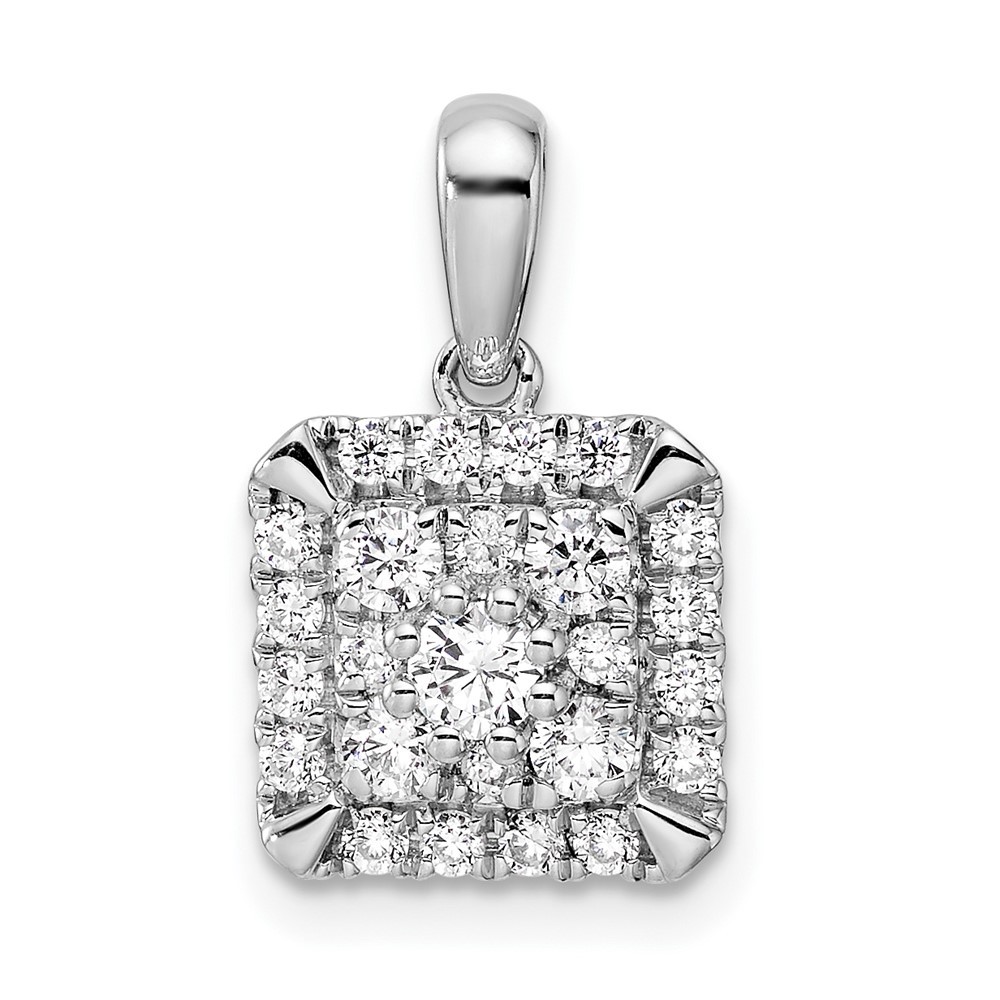 14k White Gold 1/2 Ct Round Lab Grown Diamond VS/SI+ G+ Square Cluster Pendant