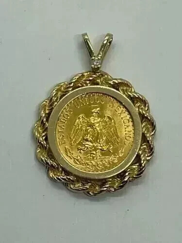 New Unisex 1945 Dos Pesos Coin Wedding Pendant 14k Yellow Gold Plated 18” Chain