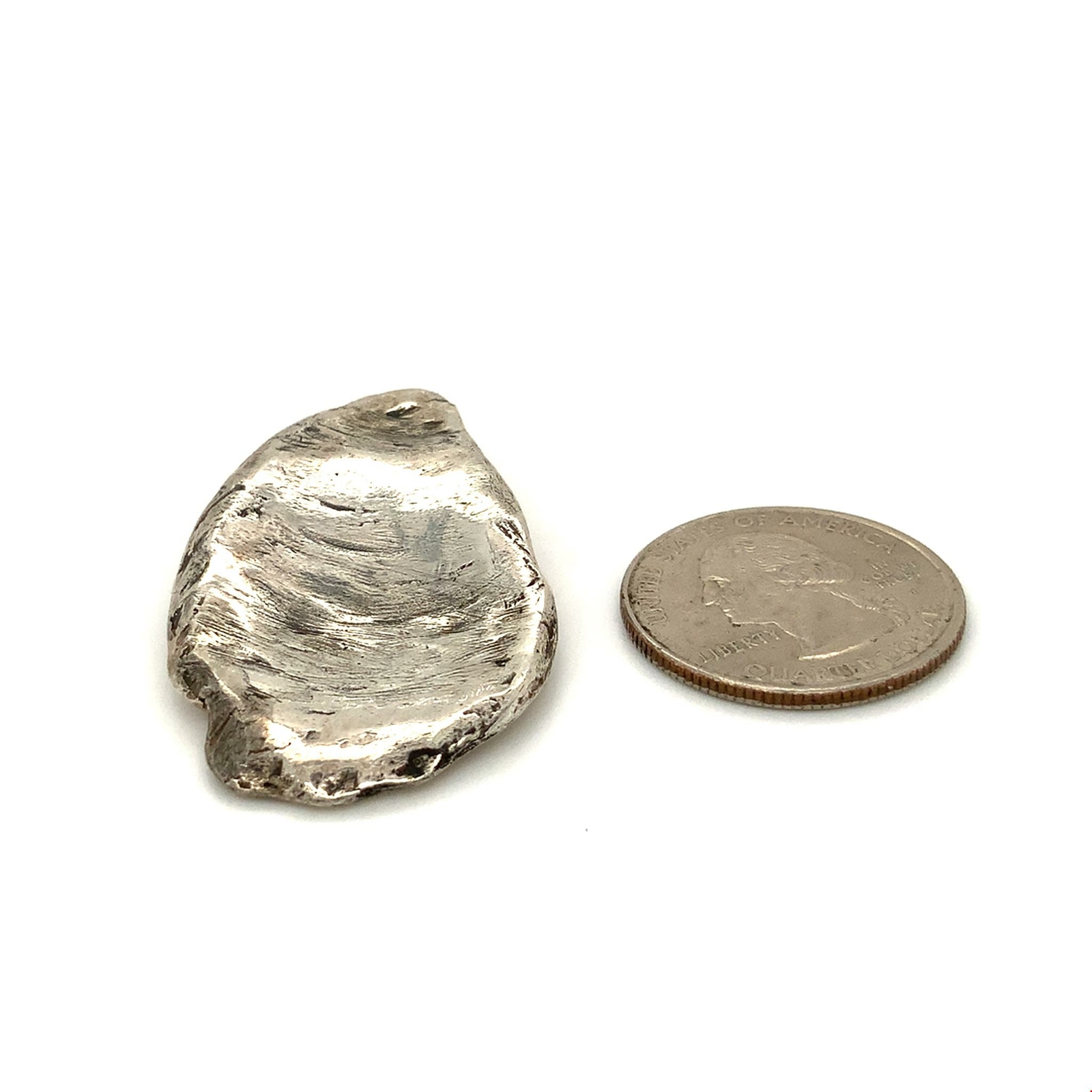 Vintage Sign Sterling Bili Handmade Hammered Abstract Metal Stone Shape Pendant