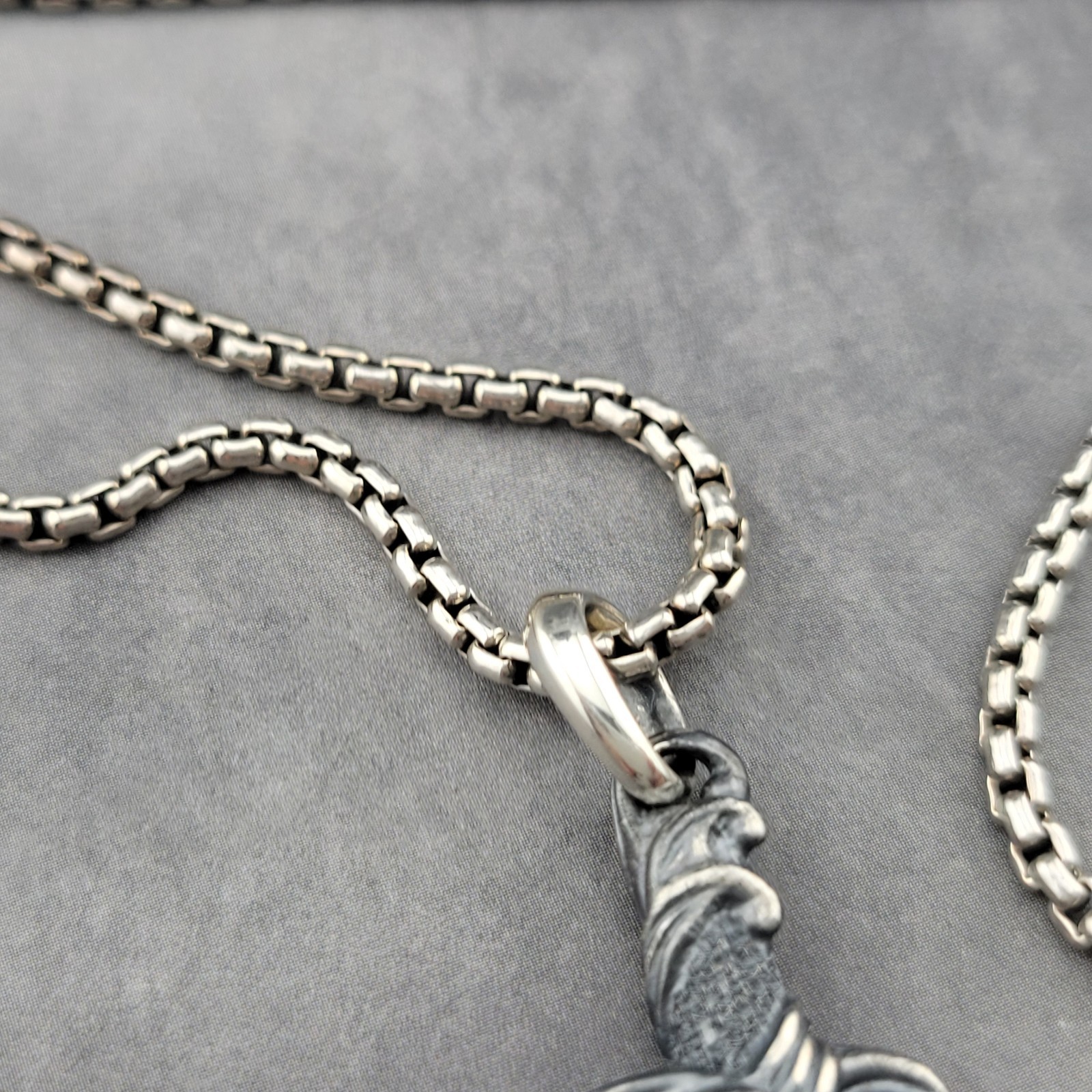 David Yurman Sterling Silver & Black Diamond Wave Dagger Pendant w/ 20 in Chain
