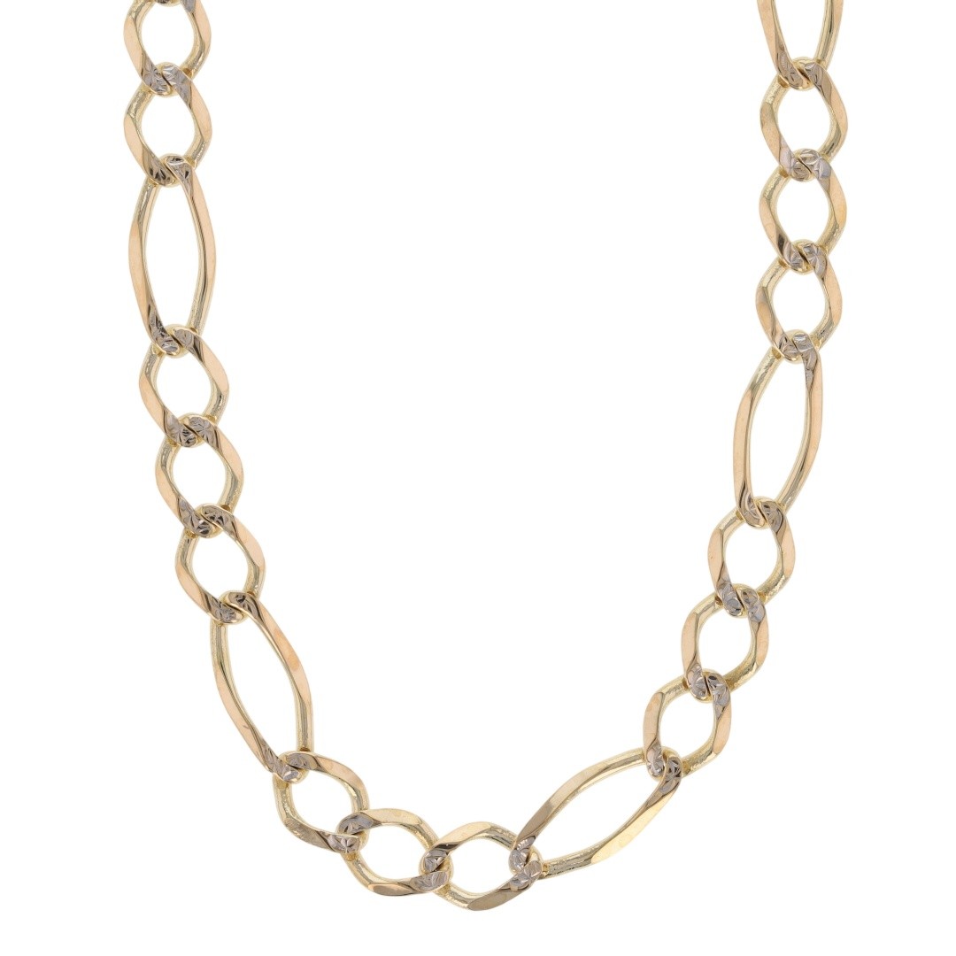 5.7mm Diamond-Cut Figaro Link Chain 24″ Necklace 10k Multi-Tone Gold 15.93 Grams