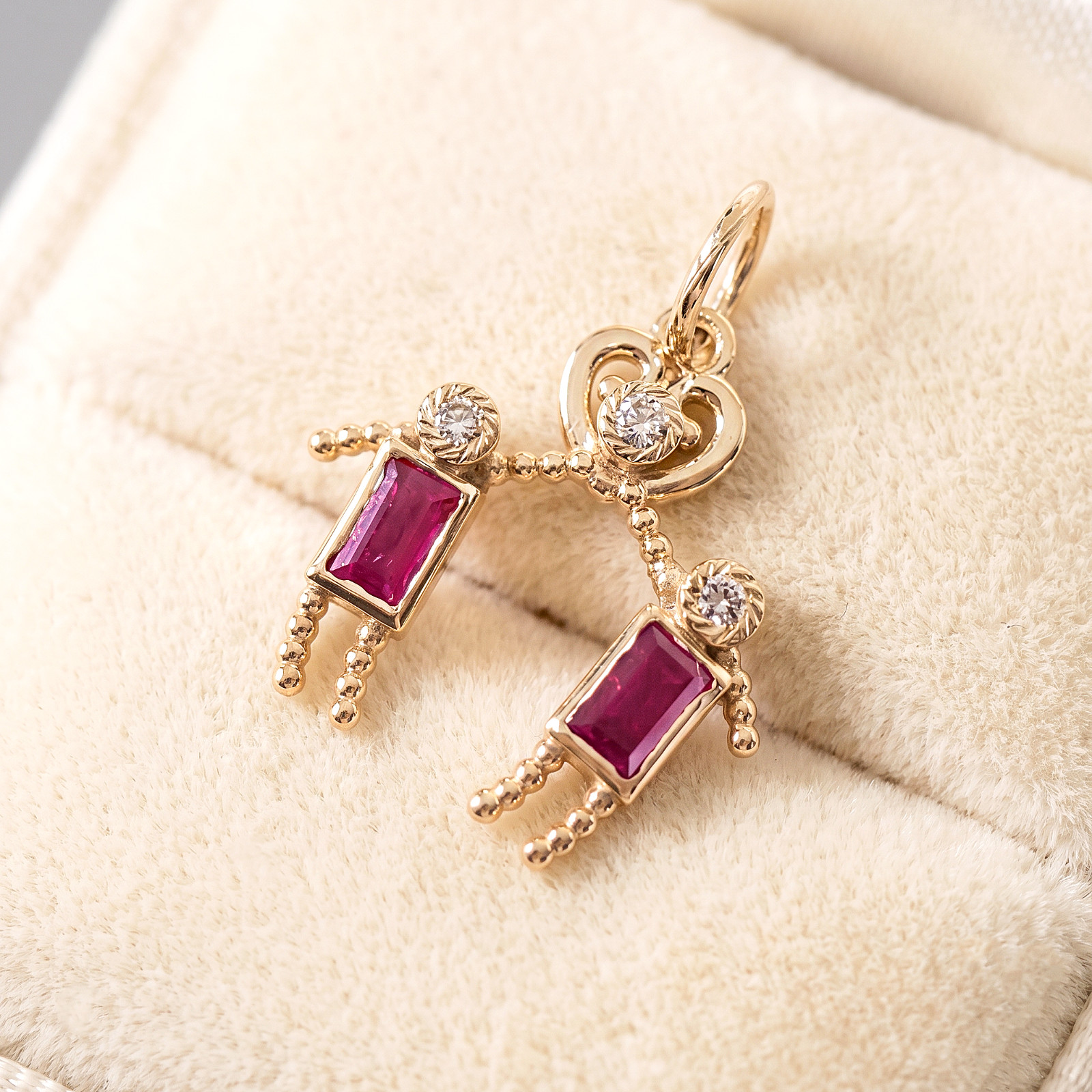 9K Yellow Gold Ruby & Diamond Pendant | Unique Couple Charm Pendant For Her/Him