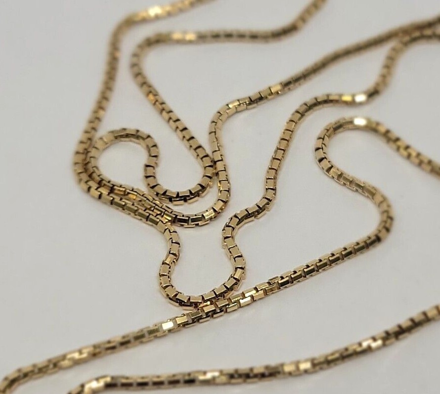 Authentic 14K Solid Yellow Gold Box Chain Necklace 1mm-2.5mm All Size 16″-30″