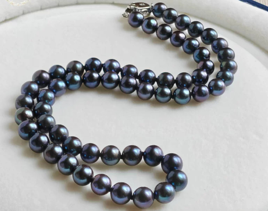 Amazing 7-8mm Natural Black Tahitian Round Pearl Necklace 16″ 17″18″ 19″ 20″