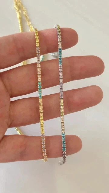 9Ct Round Lab Created Multicolor Sapphire Tennis Necklace 14K Yellow Gold Plated