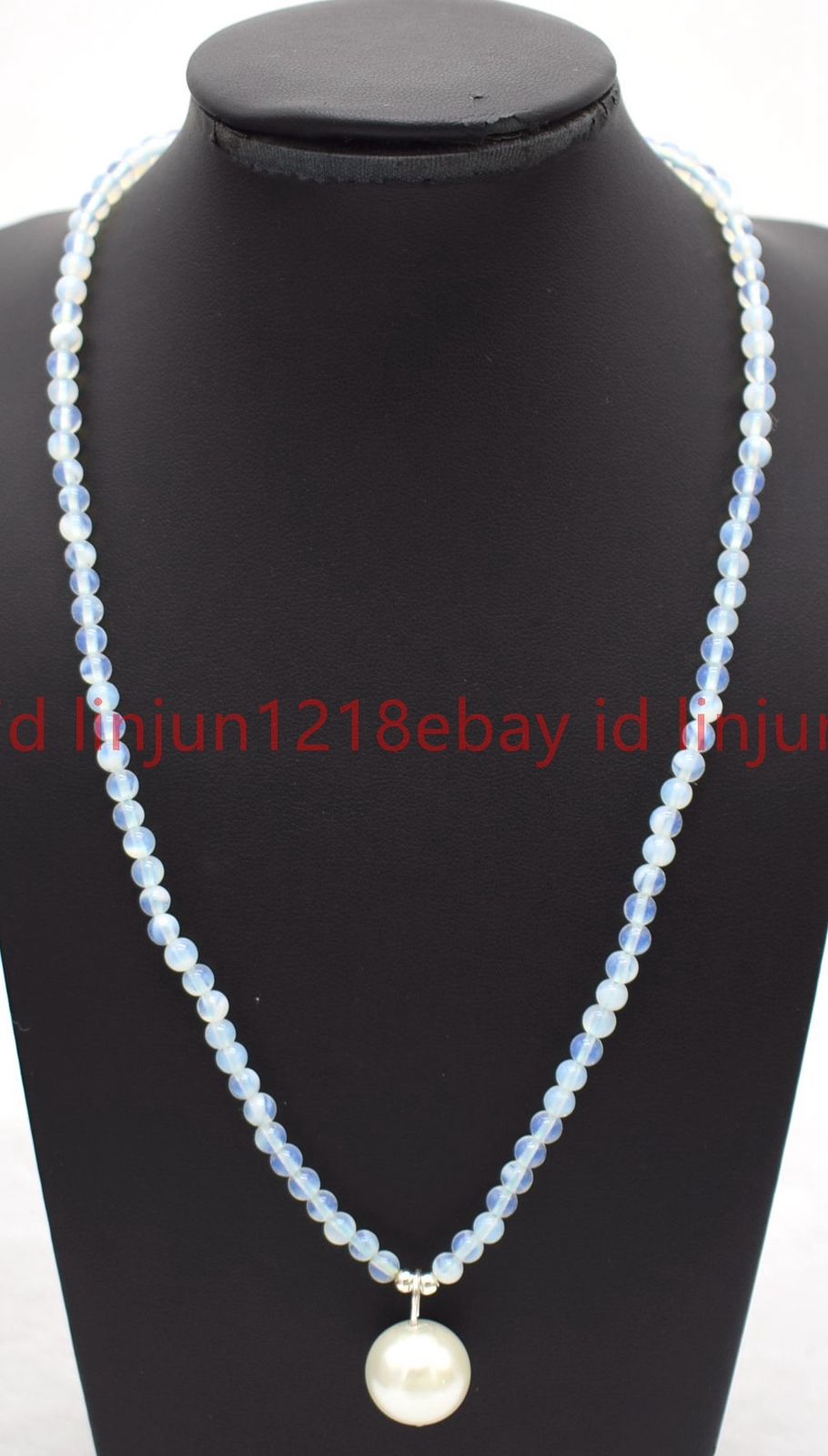 Natural 4mm White Opal Round Gems Bead White Shell Pearl Pendant Necklace16-28in