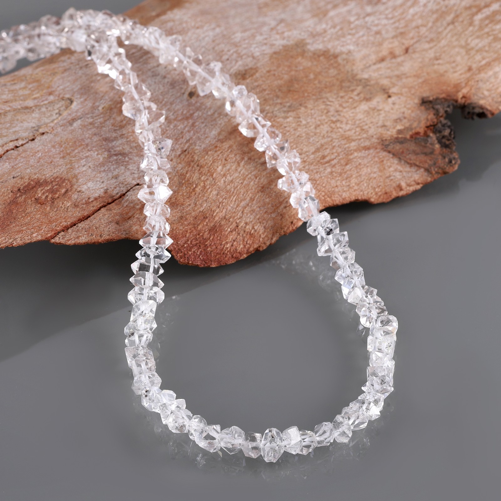100%Natural Herkimer Diamond Stone Beaded Handmade Necklace 925 Silver