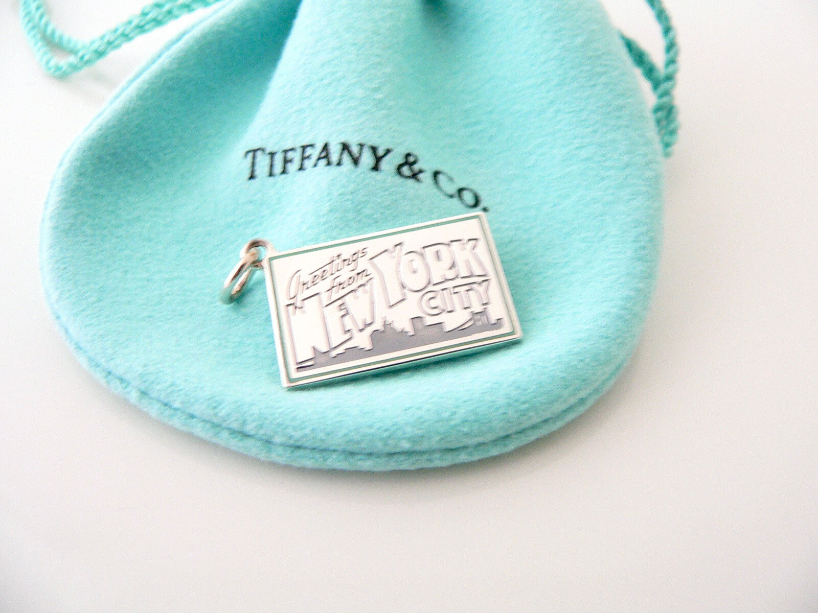Tiffany & Co New York Postcard Blue Travel Charm 4 Necklace Bracelet Silver MINT
