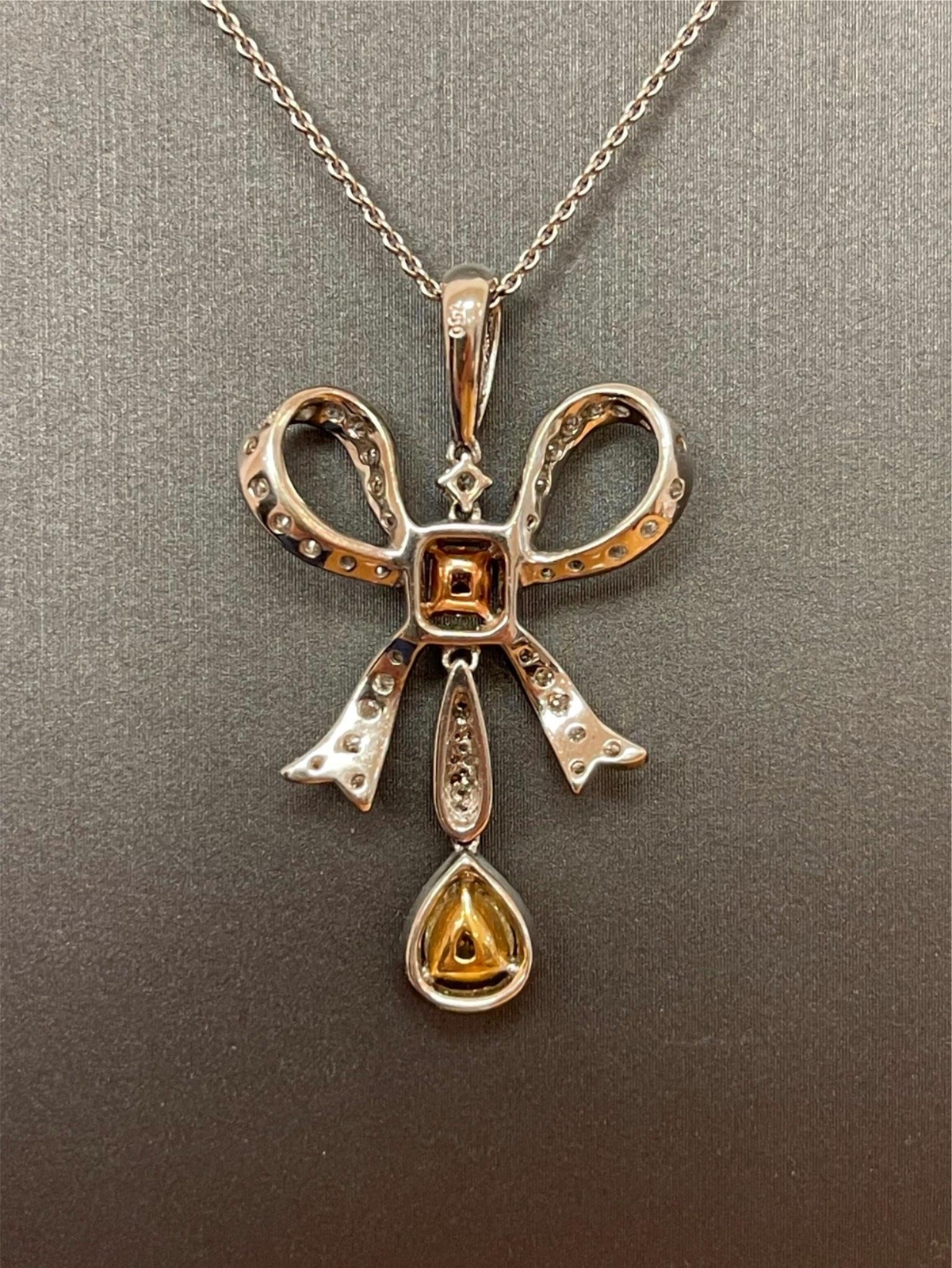 18K Multi-Tone Gold Natural Light Fancy Yellow & Light Pink Diamond Bow Pendant